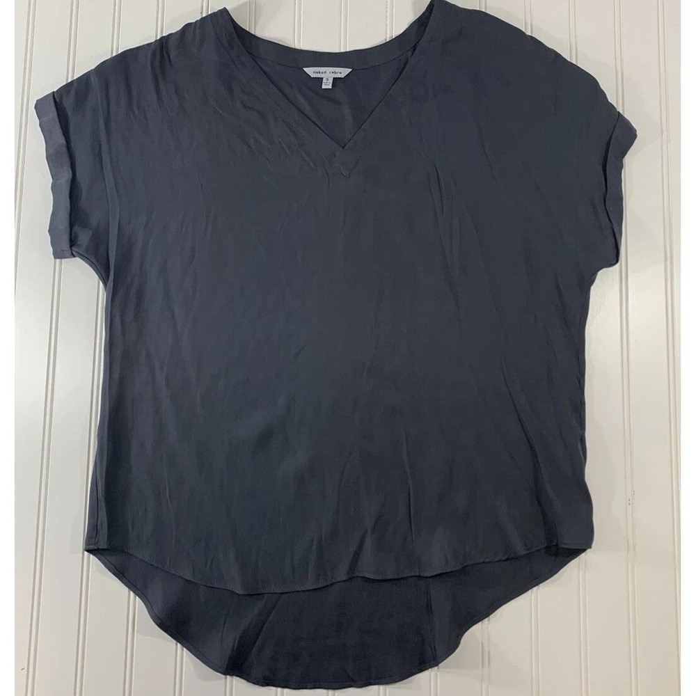 Naked Zebra Top Womens Small Dark Gray V-Neck High Low Cuffed Sleeve Versatile